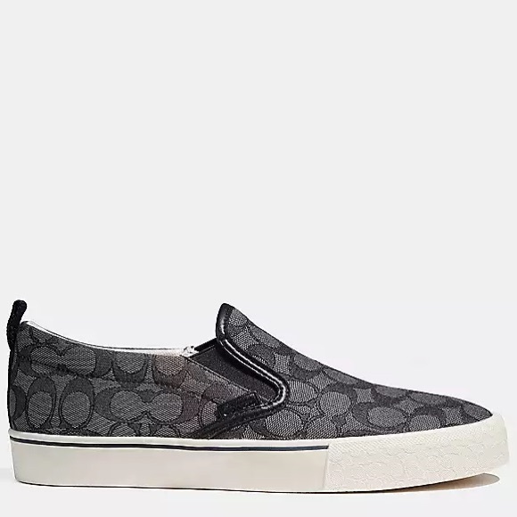 NWOB $195 Coach Black & Grey Skate Slip On Sneaker In Signature Jacquard - Picture 2 of 10